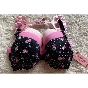 3 Pack Juicy Couture Sexy Push Up Bra Size 34C Juicy Crown Logo Black Pink NEW